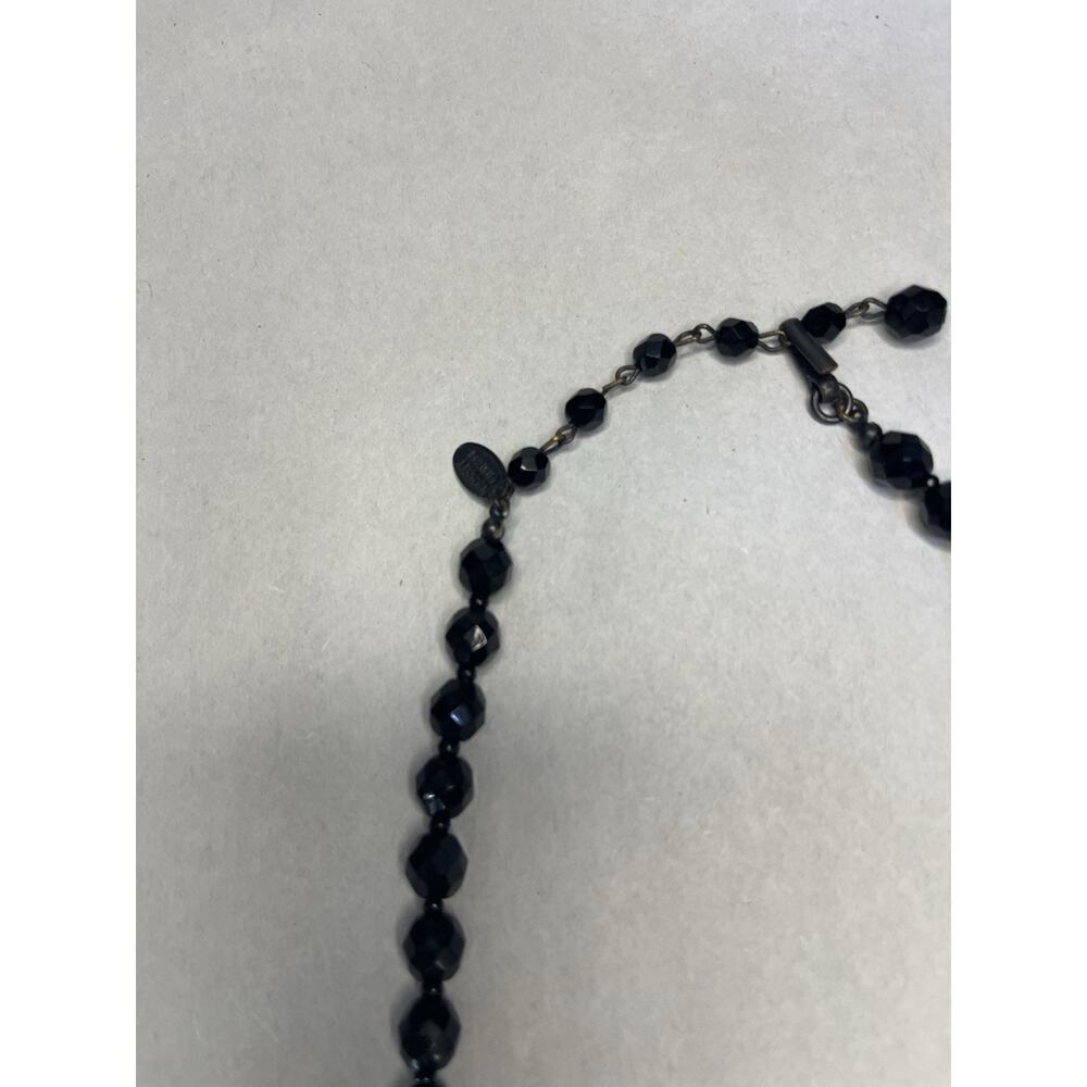Miriam Haskell Black Faceted Art Glass Bead Necklace Hook Extender Signed View 2